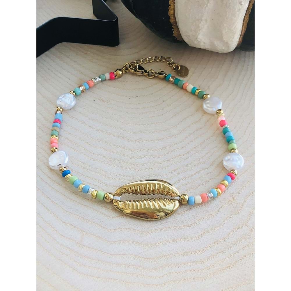 GOLD RENK-RENKLİ BONCUKLU ÇELİK HALHAL 20+3 CM 316L4651
