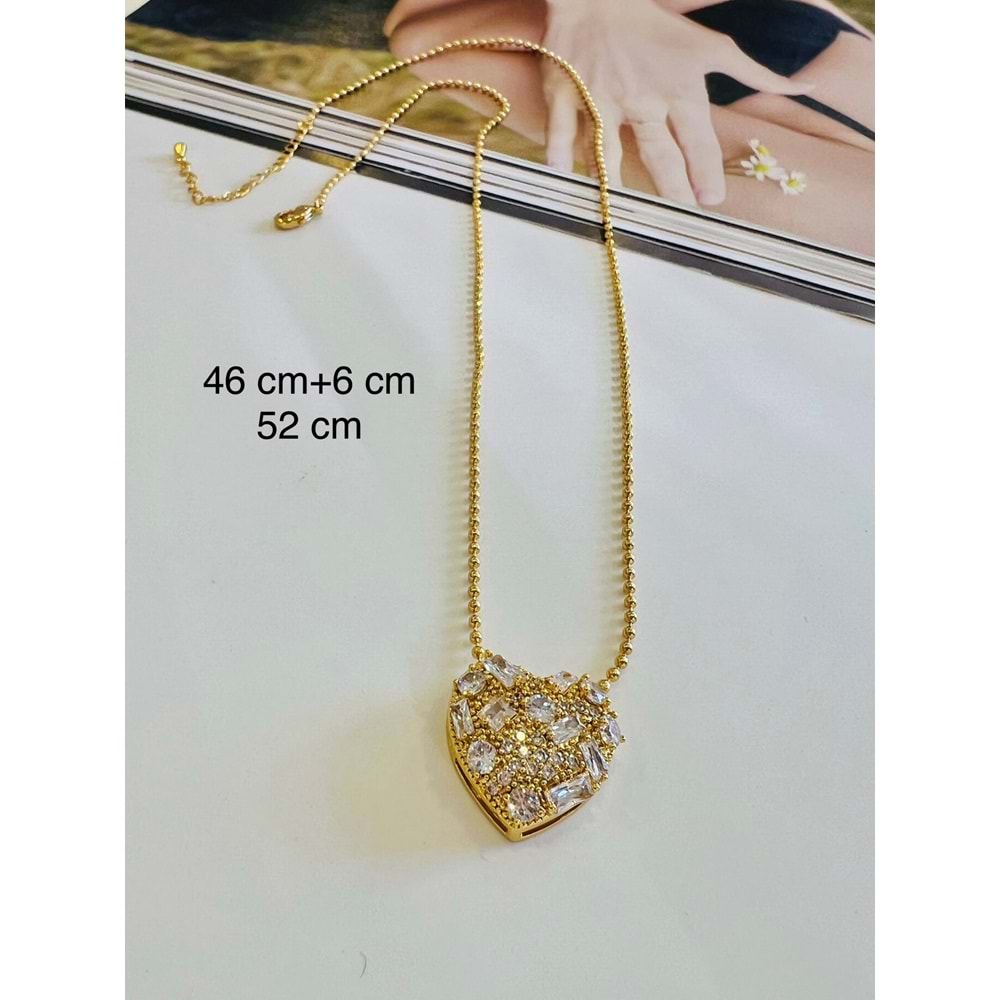 BAGET TAŞLI KALP KOLYE GOLD RENK ACR0036