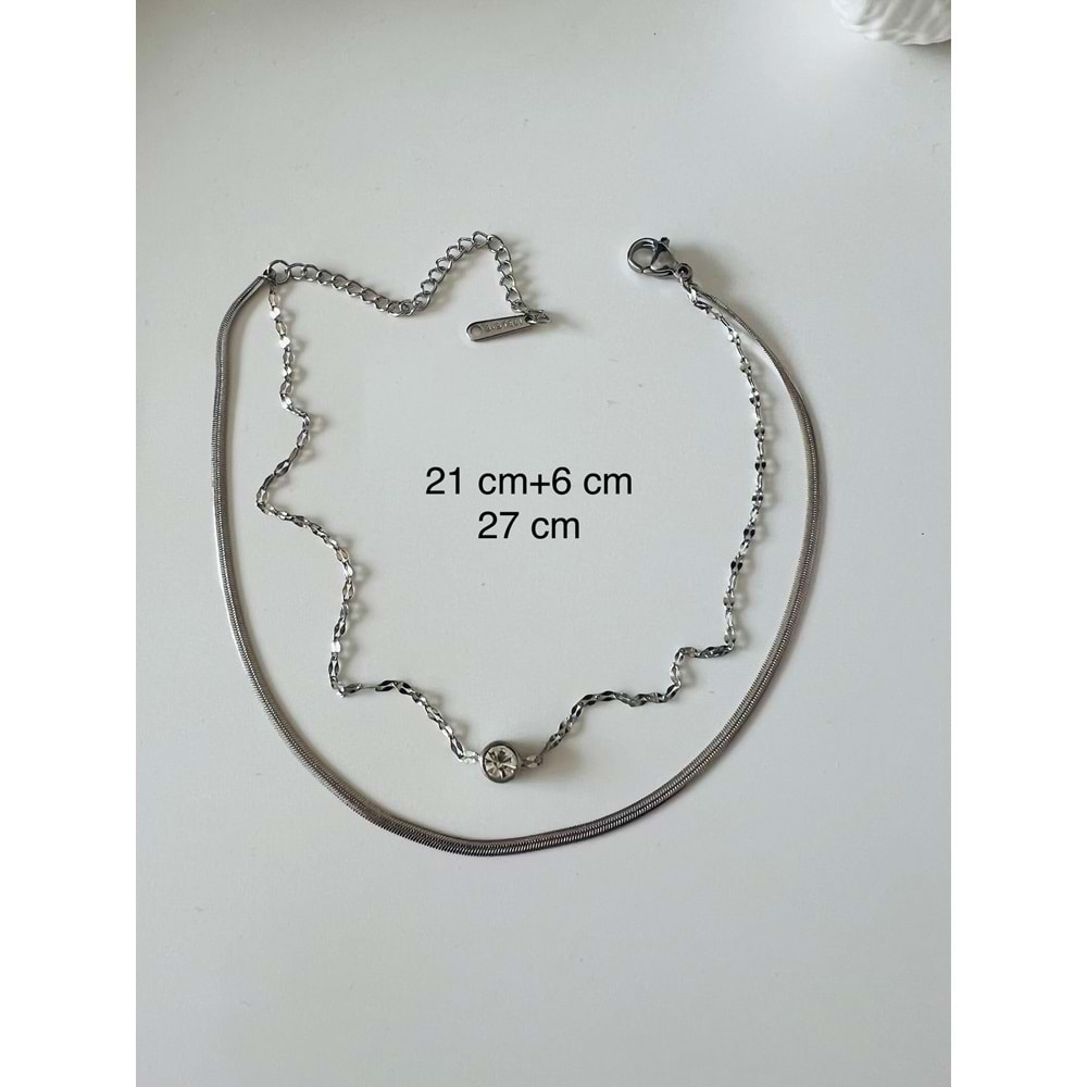ÇELİK GÜMÜŞ RENK, TEK TAŞLI, İTALYAN ZİNCİRLİ HALHAL 21+6CM ACR0069