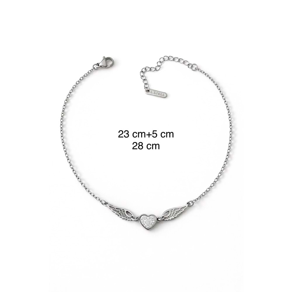 ÇELİK GÜMÜŞ RENK, KALPLİ, MELEK KANADI HALHAL 23+5CM ACR0071