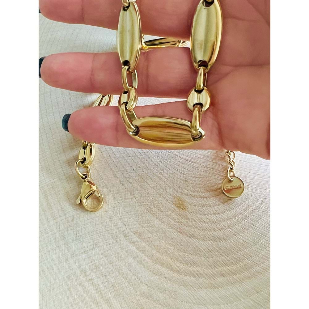 GOLD RENK BADEM DESEN ÇELİK KOLYE 45+5 CM ACR0092