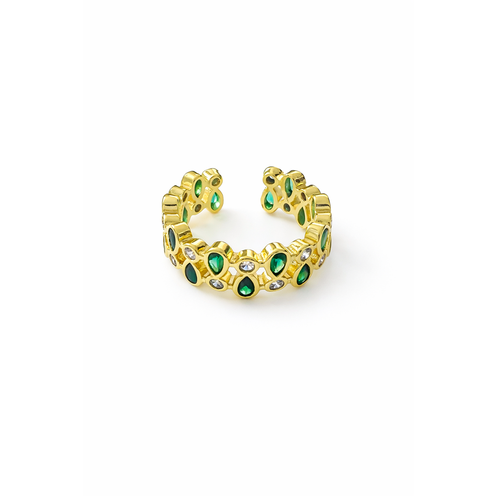 AYARLANABİLİR ÇİFT SIRA YEŞİL RENK DAMLA TAŞLI YÜZÜK ACR0115