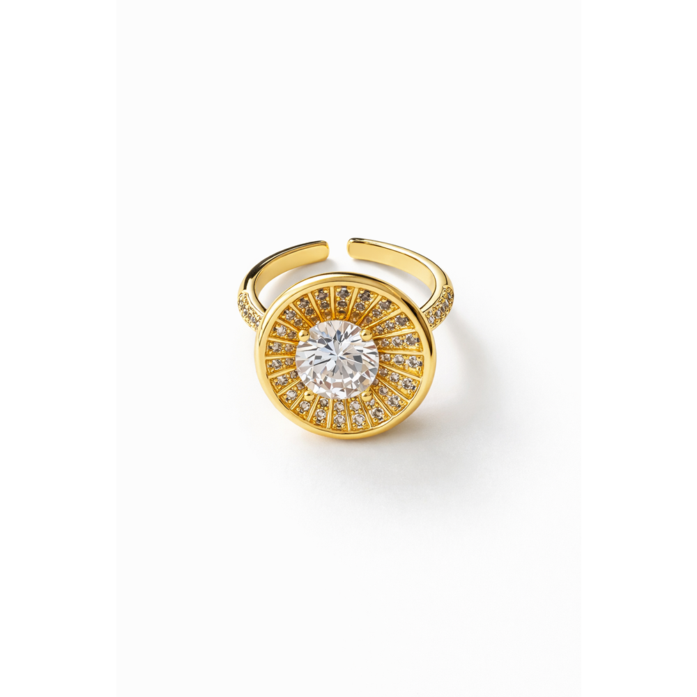AYARLANABİLİR GOLD RENK TAŞLI, YUVARLAK MODEL TASARIM YÜZÜK ACR0119
