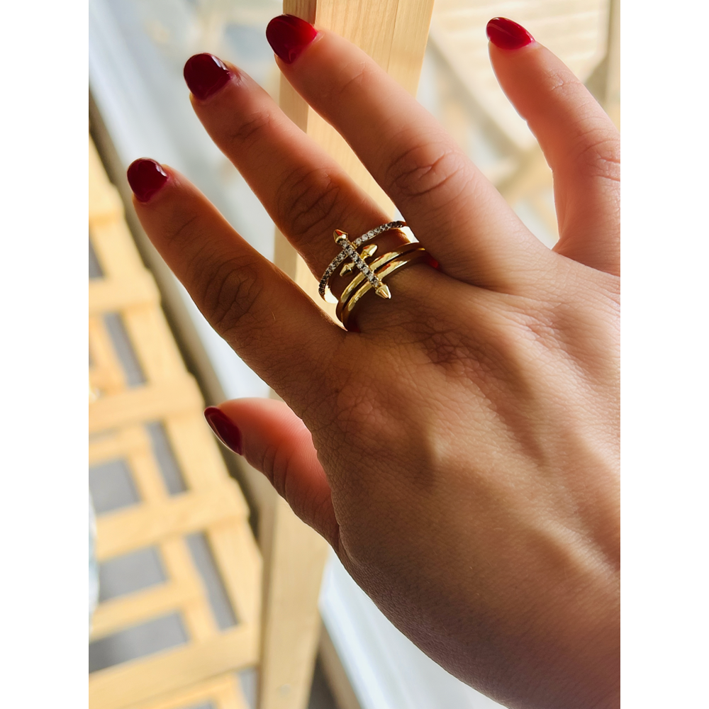 AYARLANABİLİR GOLD RENK ZİRKON TAŞLI OK YÜZÜK ACR0134