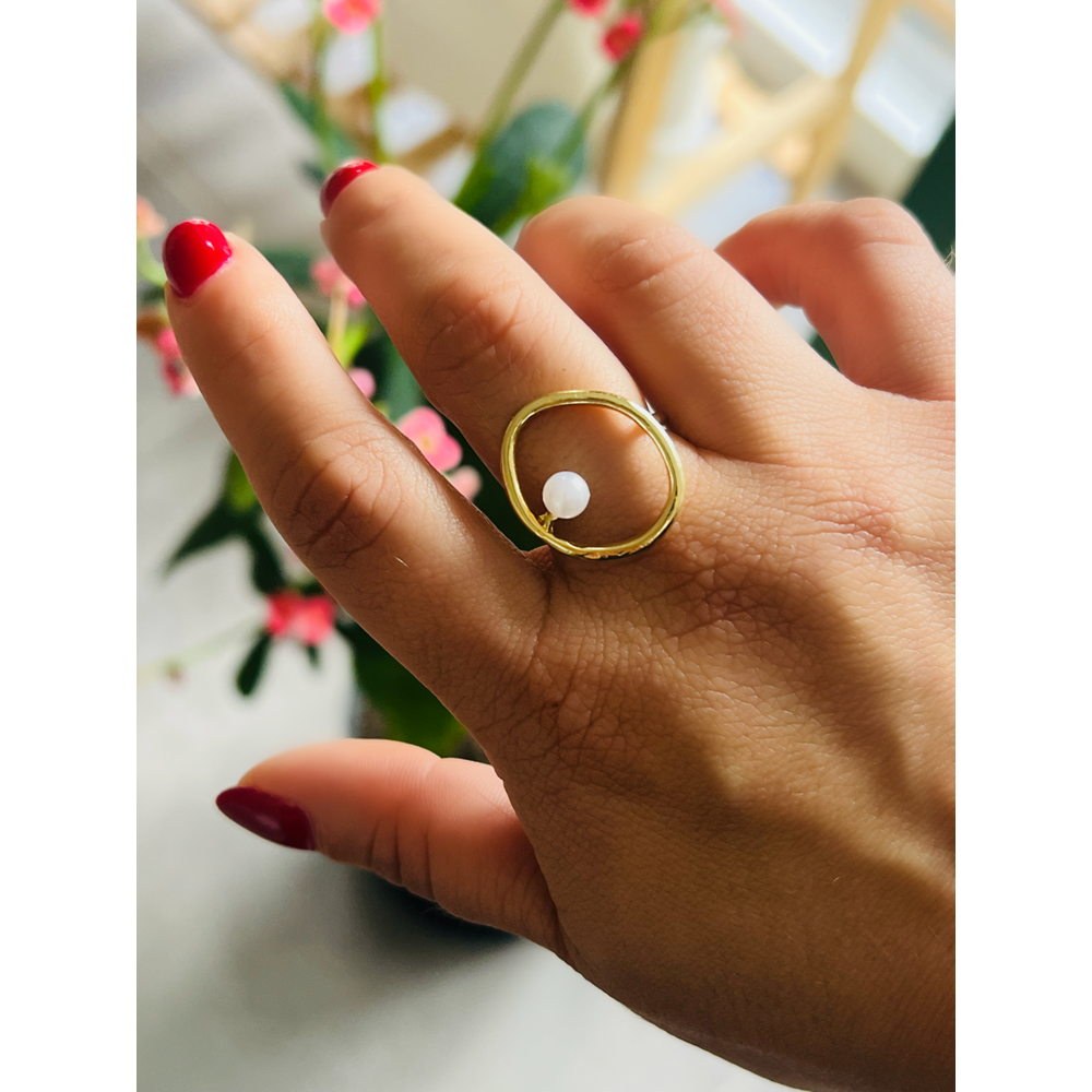 AYARLANABİLİR GOLD RENK İNCİLİ HALKA YÜZÜK ACR0302