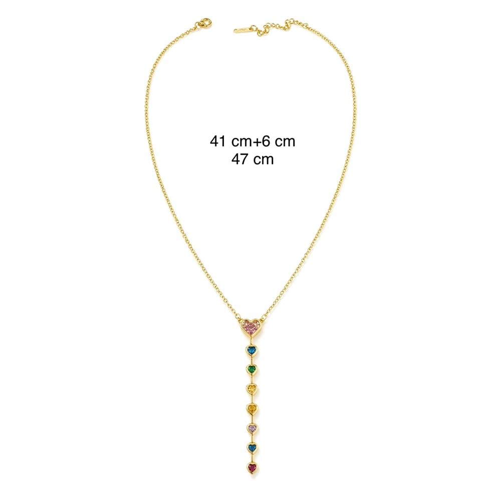 ÇELİK, RENKLİ TAŞLI,KALPLİ Y KOLYE 41+6CM ACR0303