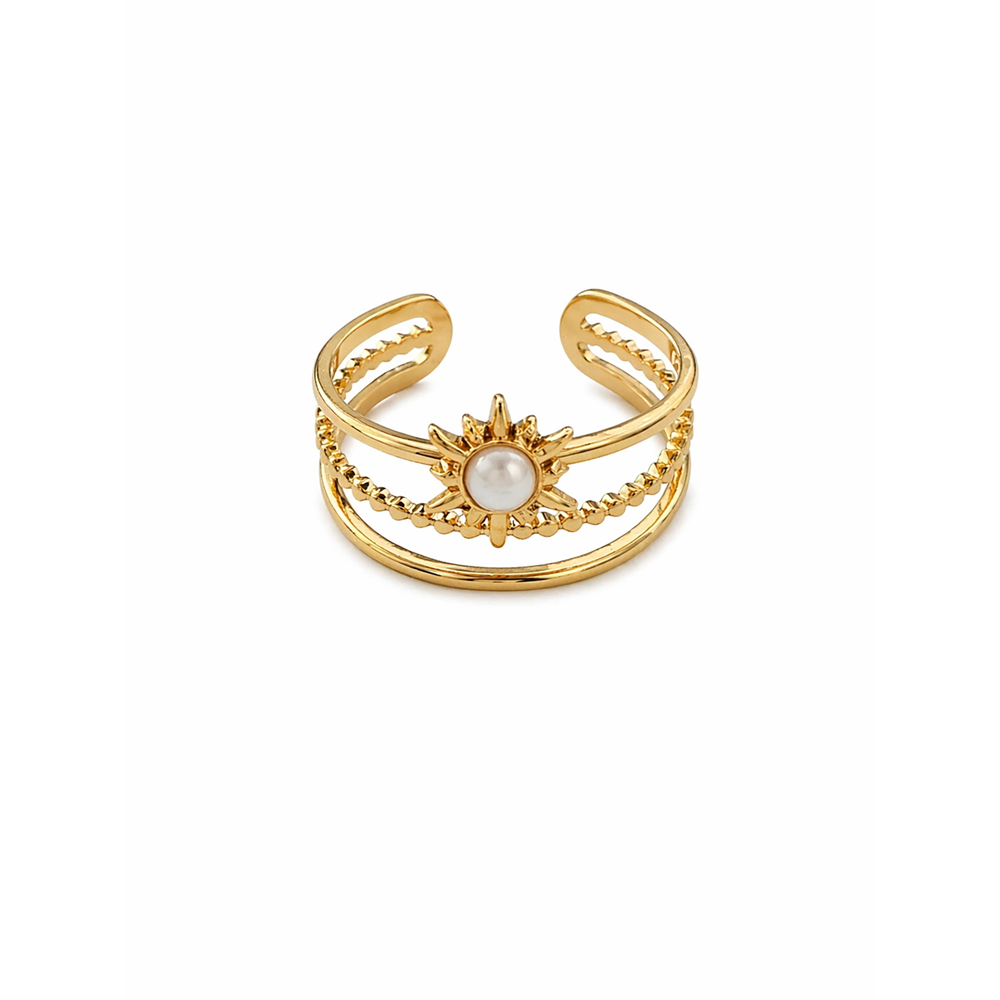ÇELİK AYARLANABİLİR, GOLD RENK, GÜNEŞ MODEL ÜÇLÜ GÖRÜNÜMLÜ YÜZÜK ACR0306