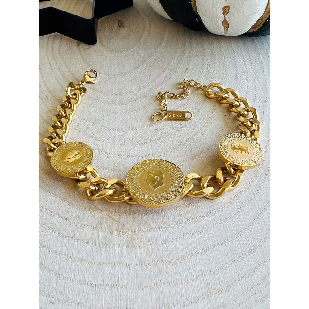 GOLD RENK ÜÇLÜ ÇELİK ZİNCİR ATA BİLEKLİK ACR0726