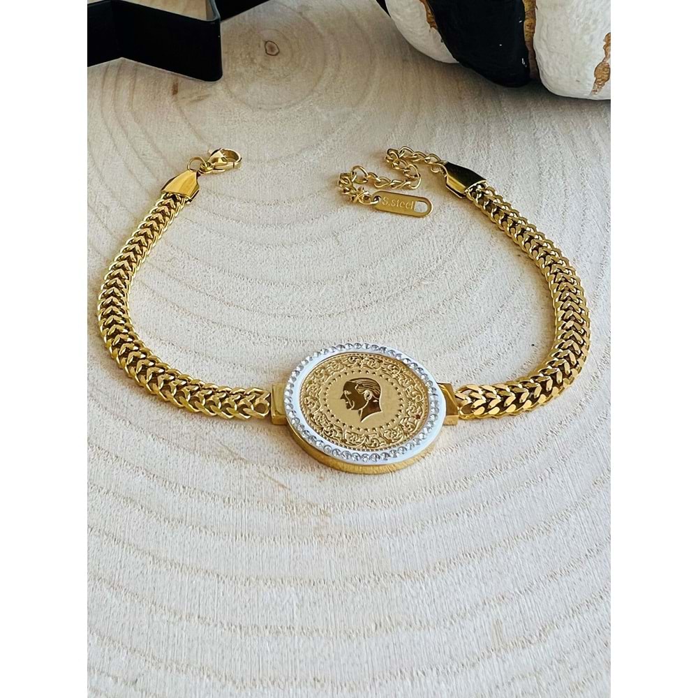 GOLD RENK TAŞLI ÇELİK ATA BİLEKLİK ACR0733