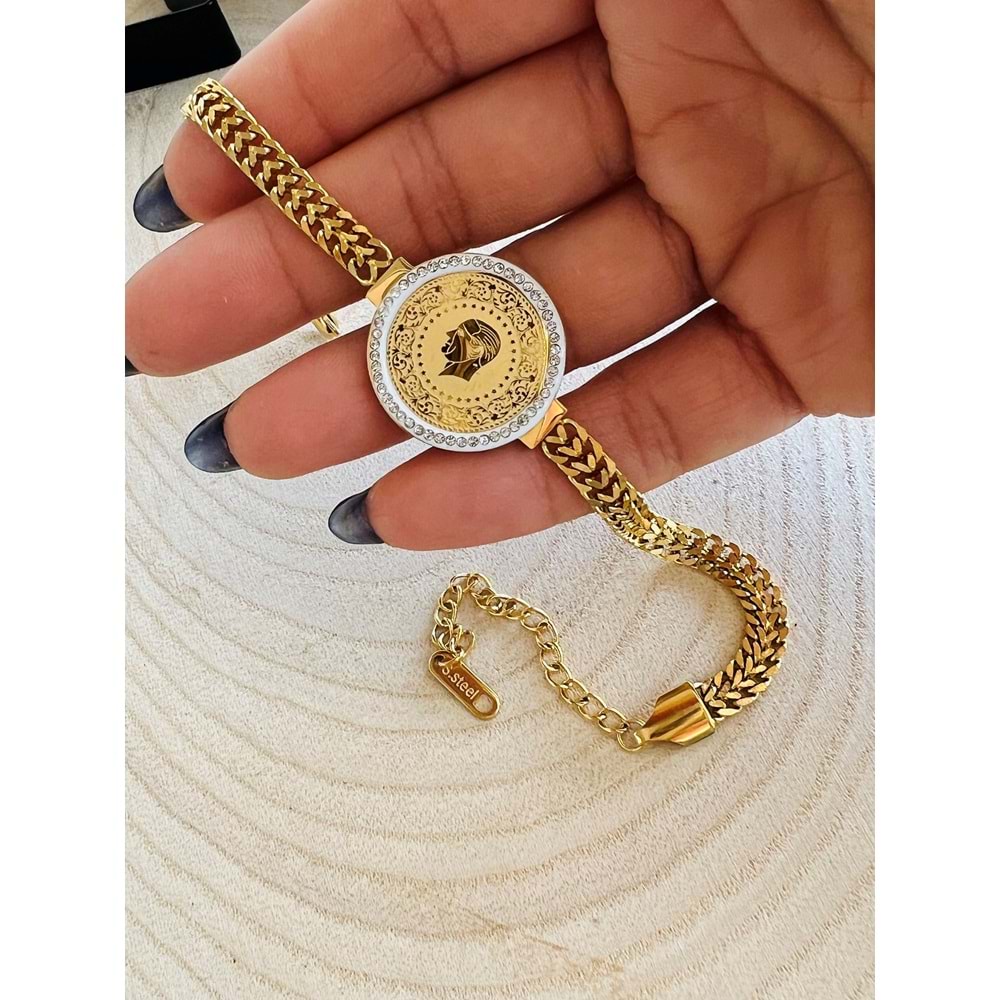 GOLD RENK TAŞLI ÇELİK ATA BİLEKLİK ACR0733
