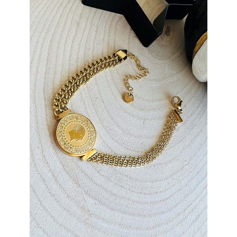 GOLD RENK ÇELİK ZİNCİR ATA BİLEKLİK ACR0748
