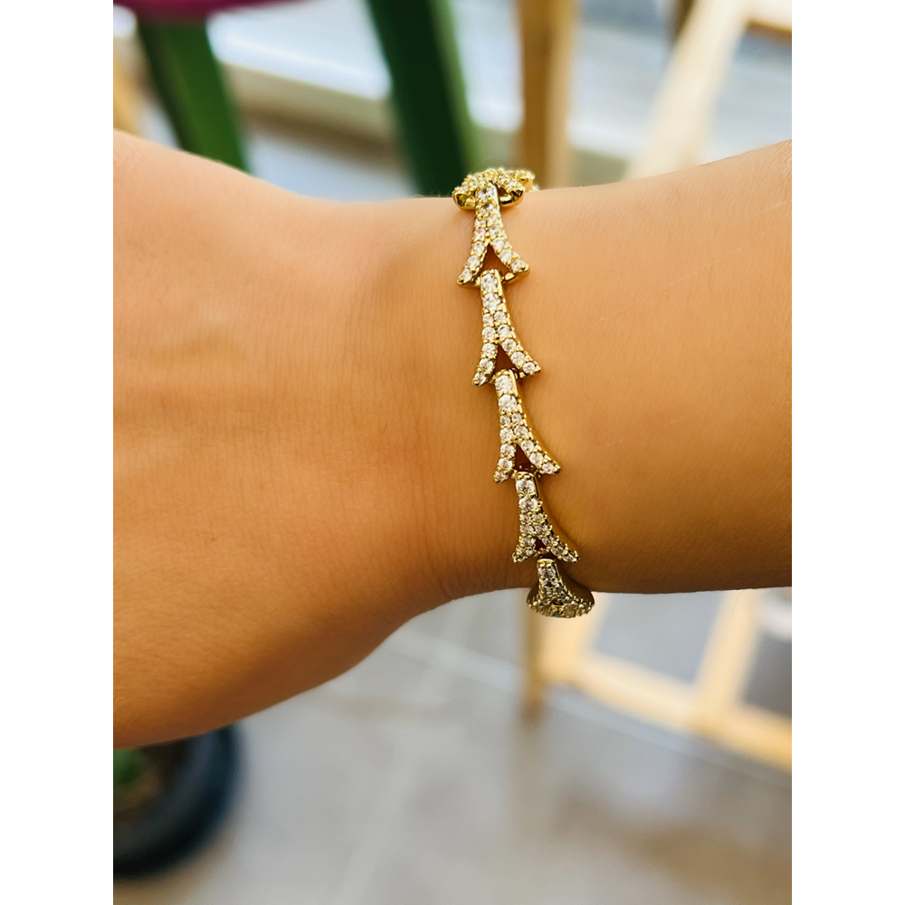XUPING 14K GOLD RENK, ZİRKON TAŞLI V BİLEKLİK 17+3CM ACR0755