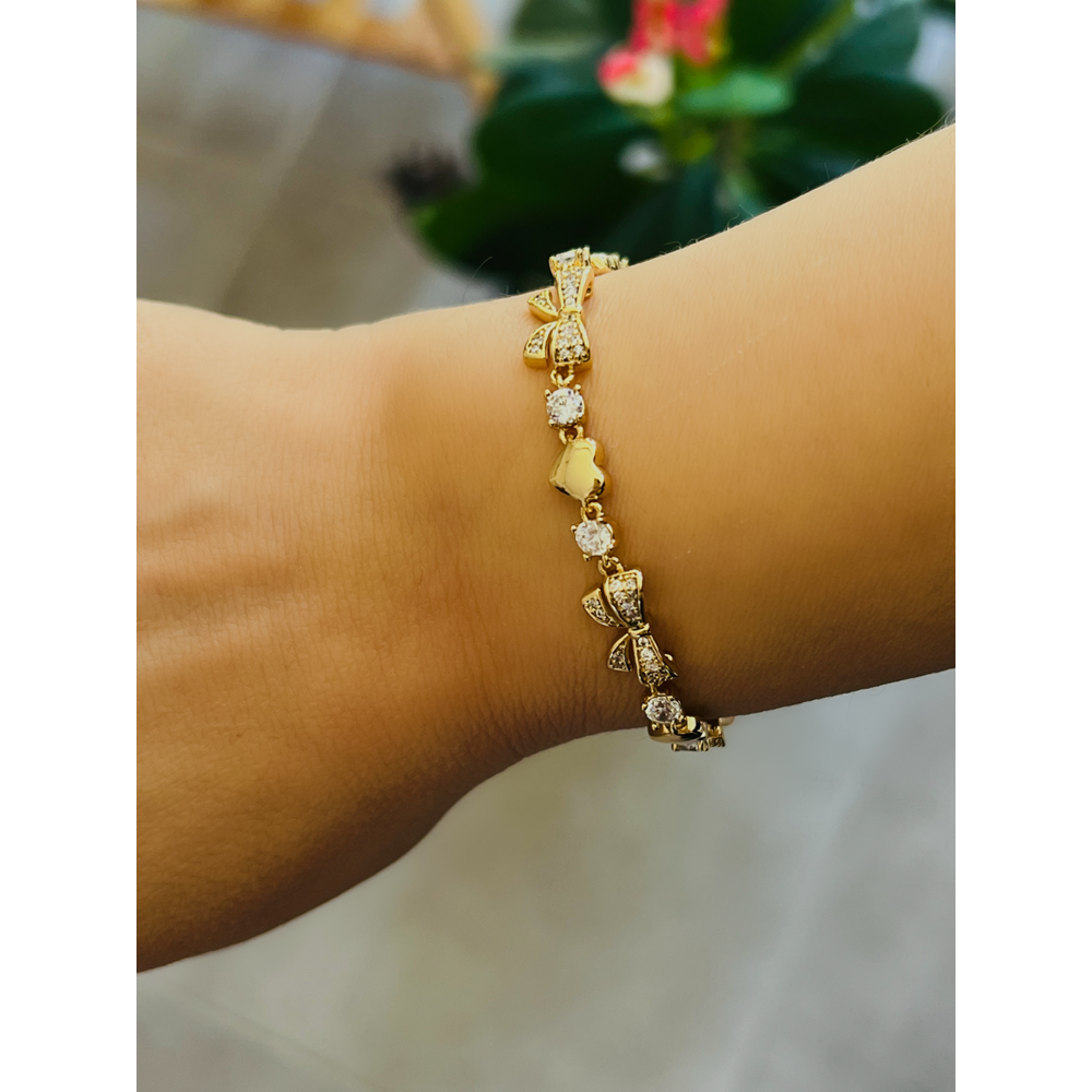XUPING 14K GOLD RENK, FİYONKLU VE KALPLİ BİLEKLİK 16+4CM ACR0761