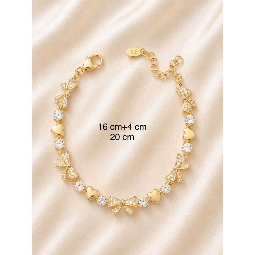 XUPING 14K GOLD RENK, FİYONKLU VE KALPLİ BİLEKLİK 16+4CM ACR0761