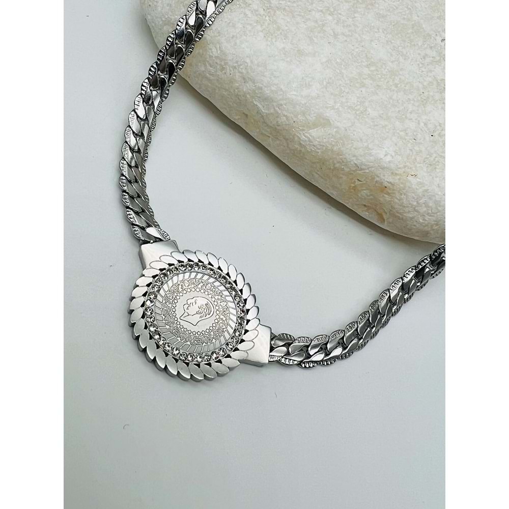 GÜMÜŞ RENK ÇELİK ATA KOLYE 42+5 CM ACR0859