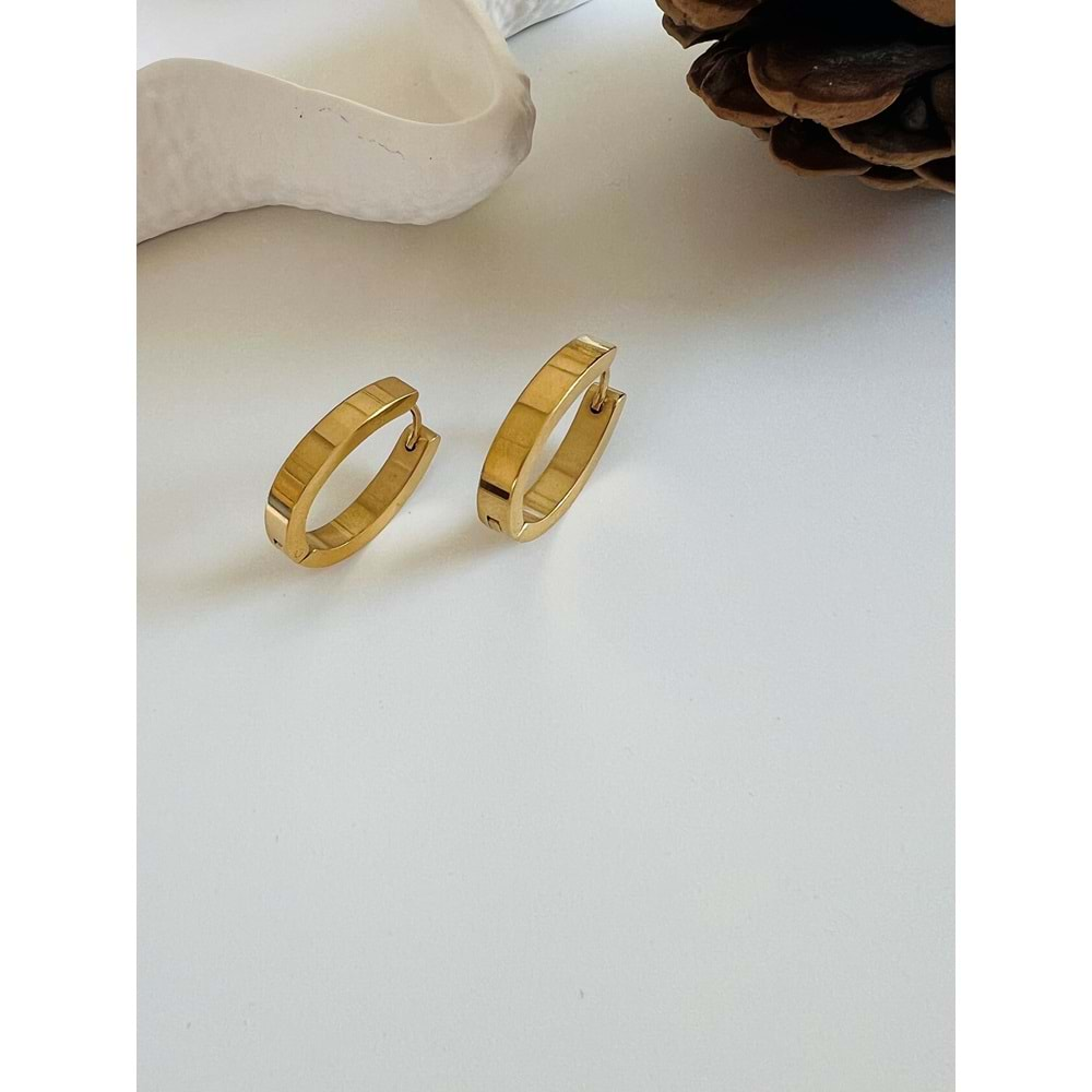 OVAL SADE DESENSİZ ÇELİK KÜPE GOLD RENK ACR0868