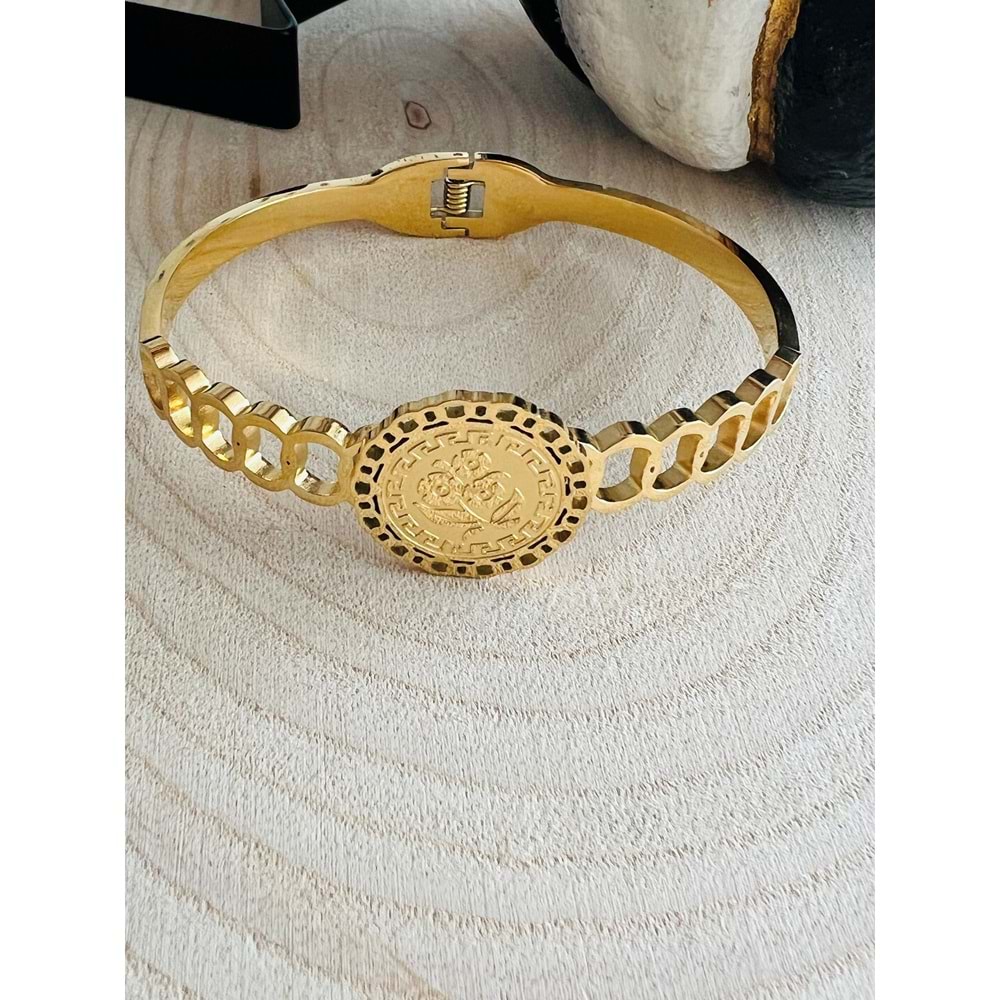 GOLD RENK ÇİÇEK DESEN ÇELİK KELEPÇE ACR1161