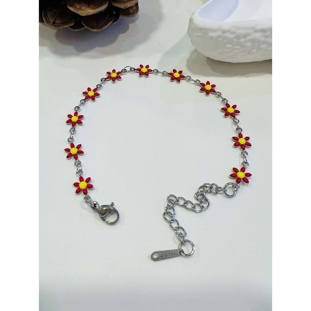 PAPATYA ÇELİK BİLEKLİK KIRMIZI-GÜMÜŞ RENK 17+6 CM ACR1283