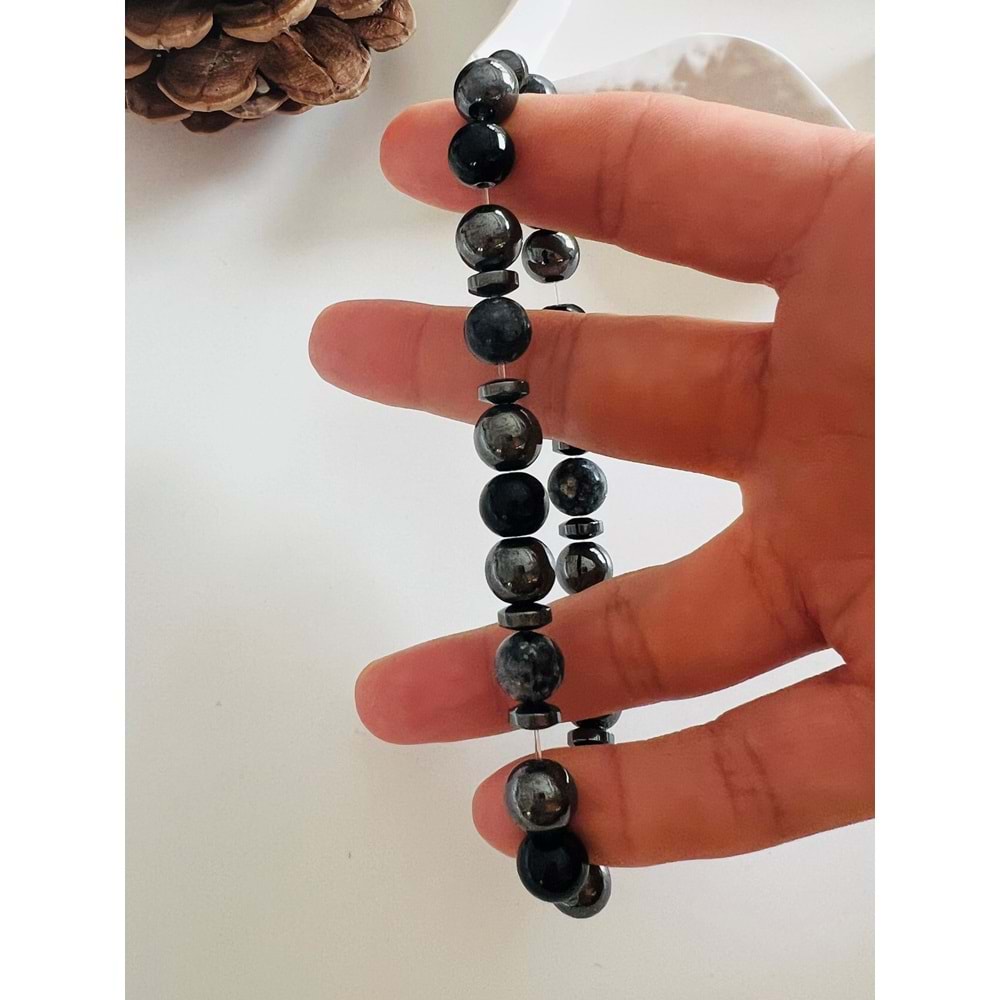ESNEK MİSİNELİ HEMATİT DOĞAL TAŞLI BİLEKLİK 7 MM ACR1421