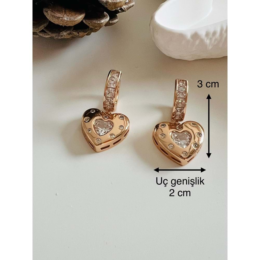 XUPING BAGET TAŞLI KALP KÜPE ROSE RENK ACR1445