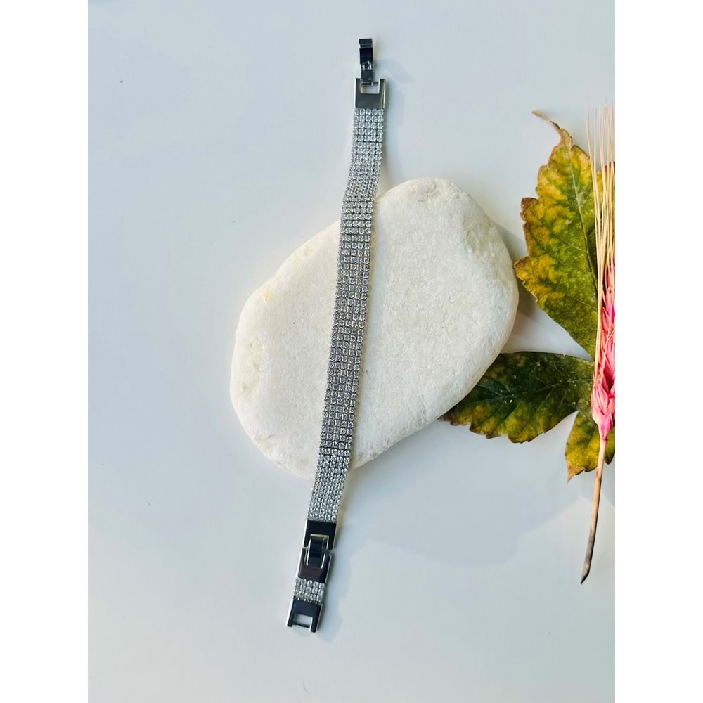 GÜMÜŞ RENK BEŞ SIRA TAŞ SUYOLU BİLEKLİK 17+3 CM ACR1515-1