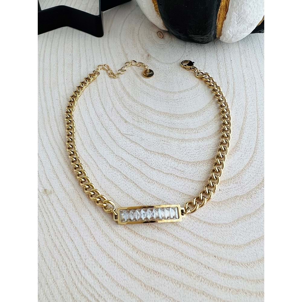 GOLD RENK BAGET TAŞLI ÇELİK HALHAL 21+5CM ACR1529