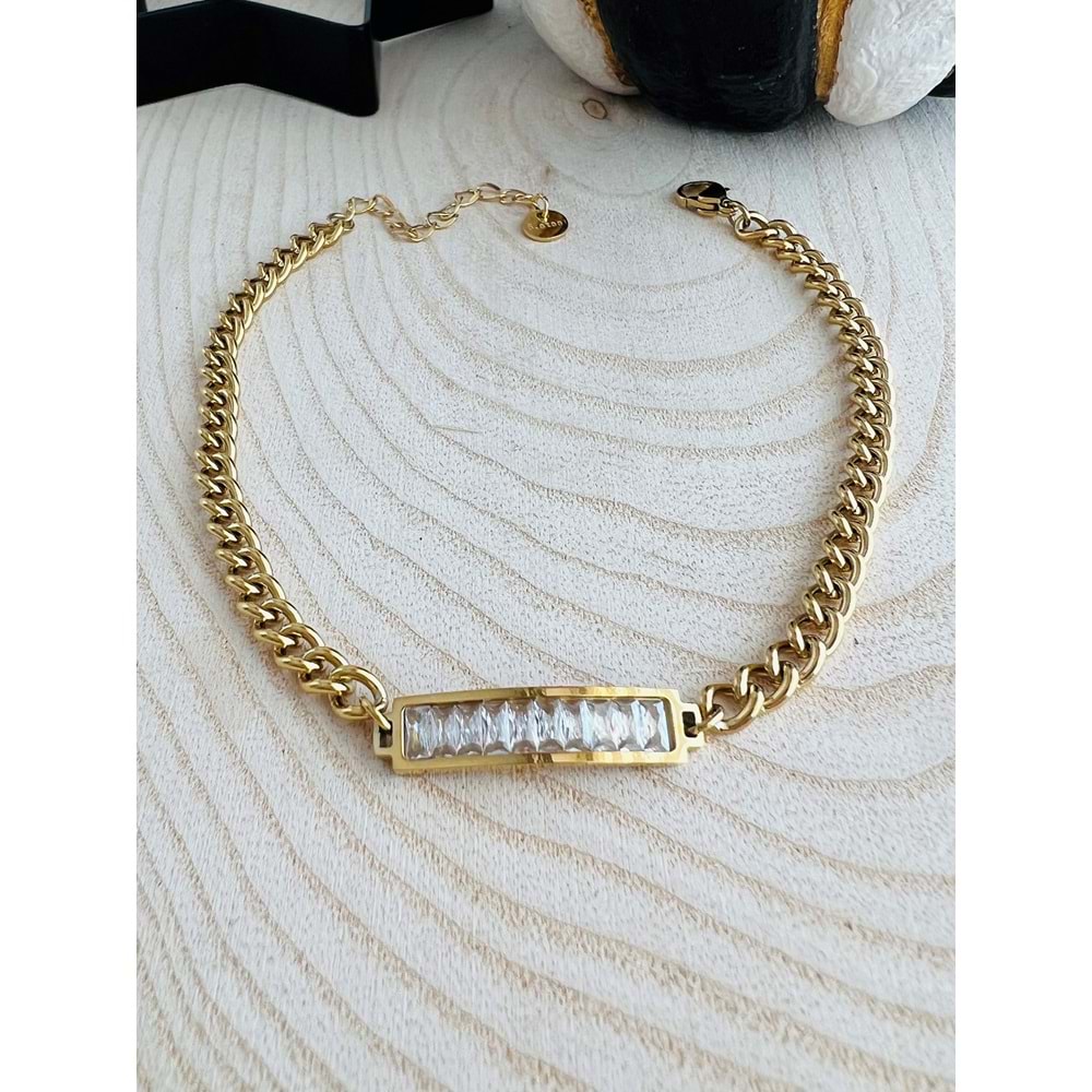 GOLD RENK BAGET TAŞLI ÇELİK HALHAL 21+5CM ACR1529
