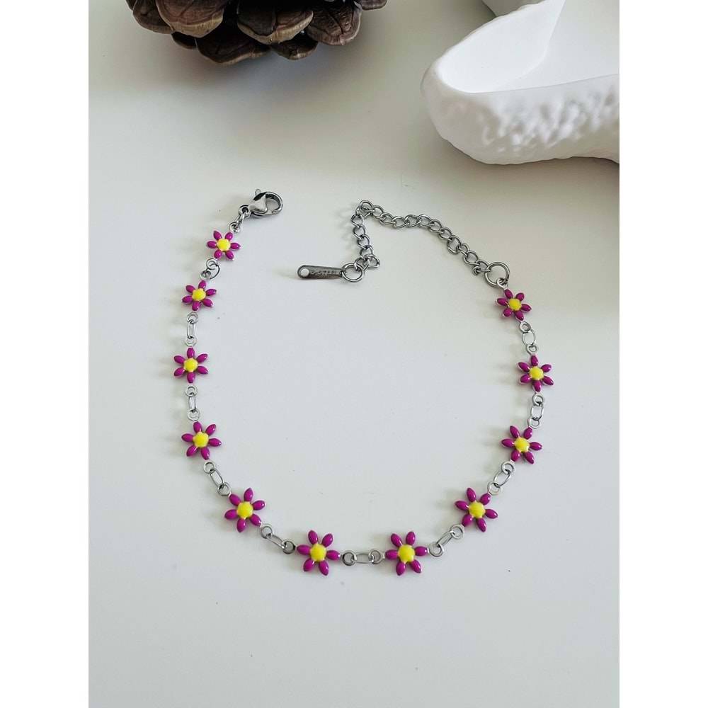PAPATYA ÇELİK BİLEKLİK PEMBE-GÜMÜŞ RENK 17+6 CM ACR1531