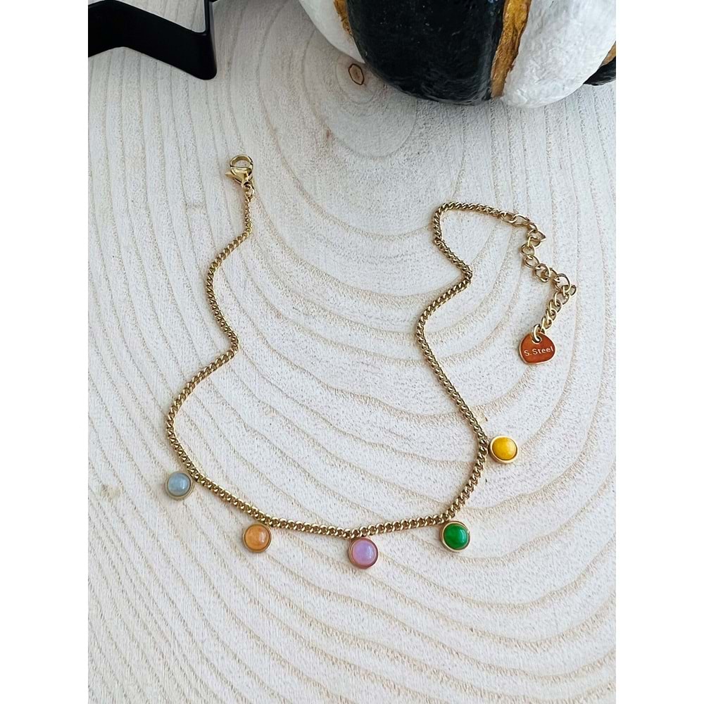 GOLD RENK RENKLİ TAŞLI ÇELİK HALHAL 22+5 CM ACR1533