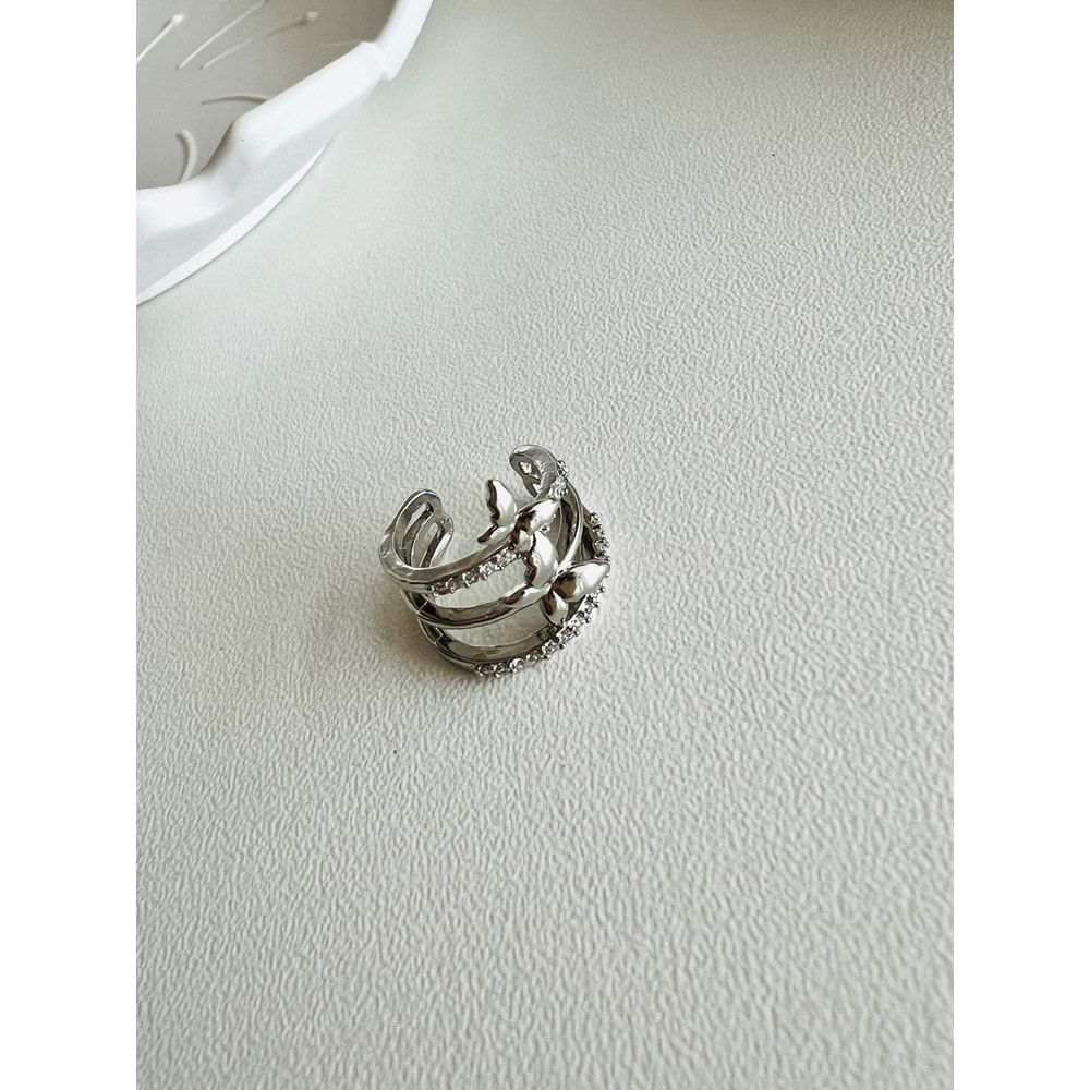 KIKIRDAK, ÜÇLÜ GÖRÜNÜMLÜ, KELEBEKLİ, KISTIRMALI KÜPE GÜMÜŞ RENK ACR1638