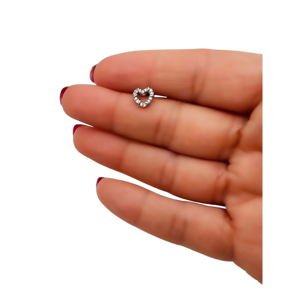 ÇELİK ARKADAN VİDALI TAŞLI KALP TRAGUS-HELIX PIERCING 6 MM GÜMÜŞ RENK ACR2167
