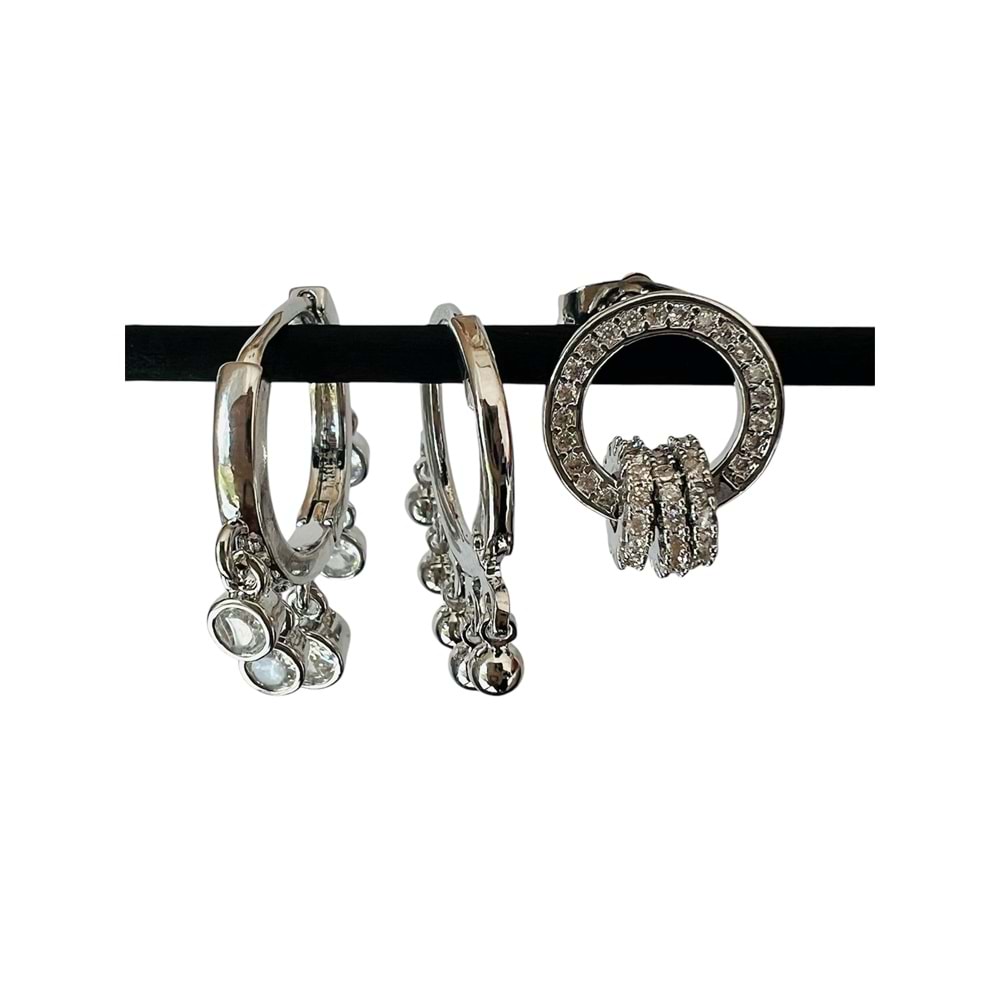 ÜÇLÜ KOMBİN VİP SERİ SHAKİRA MODELDEN OLUŞAN KÜPE SETİ GÜMÜŞ RENK ACR2366