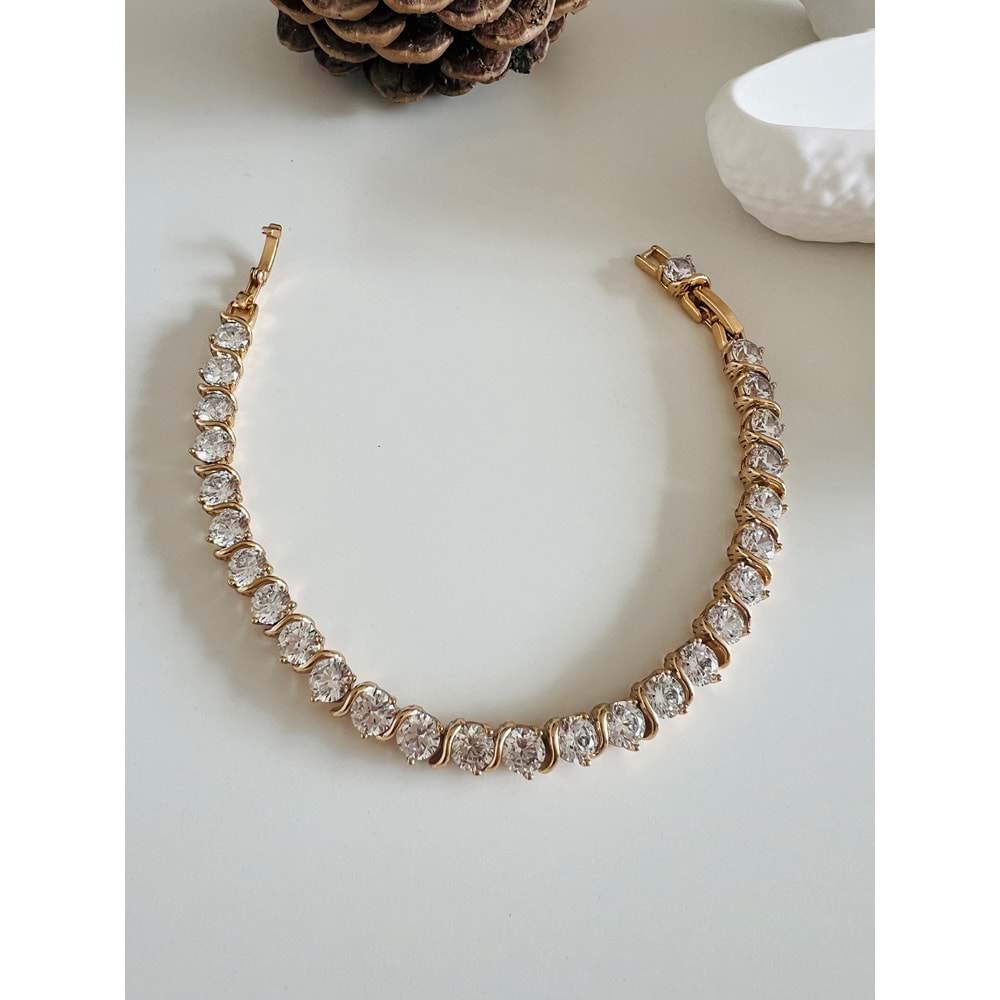 XUPING YUVARLAK TAŞLI SUYOLU BİLEKLİK ROSE RENK 18+1 CM-5MM ACR2495