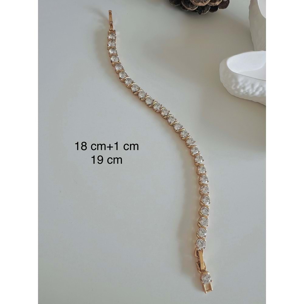 XUPING YUVARLAK TAŞLI SUYOLU BİLEKLİK ROSE RENK 18+1 CM-5MM ACR2495
