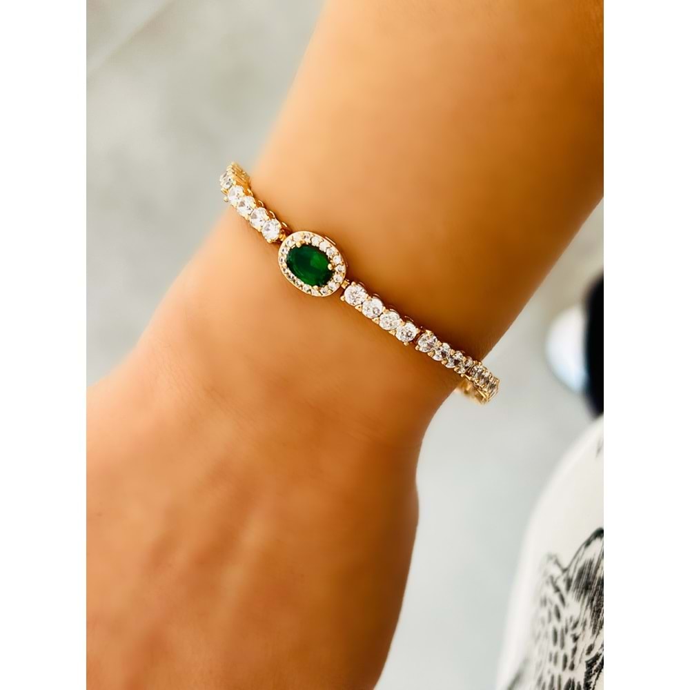 XUPING ZÜMRÜT TAŞ RENKLİ SUYOLU BİLEKLİK ROSE RENK 17+2 CM ACR2499