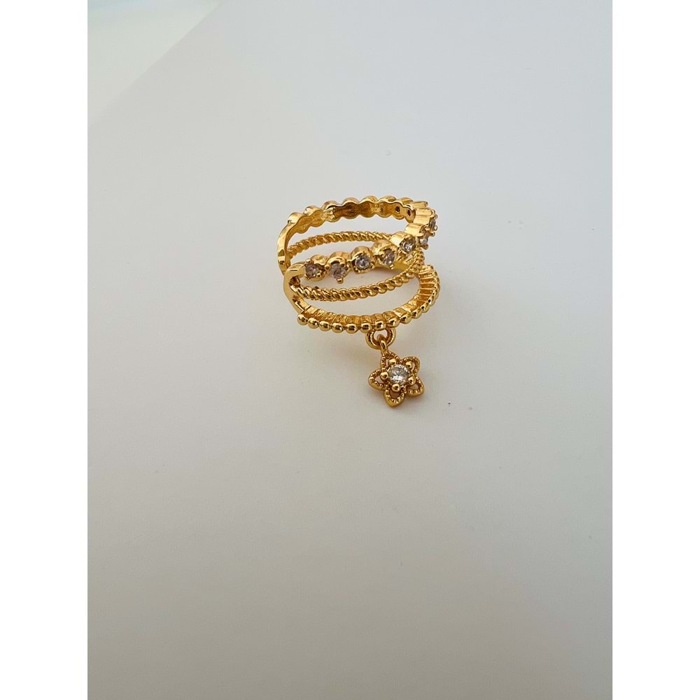 ÜÇLÜ GÖRÜNÜMLÜ, YILDIZ SALLANTILI, KISTIRMALI KIKIRDAK KÜPE GOLD ACR2540