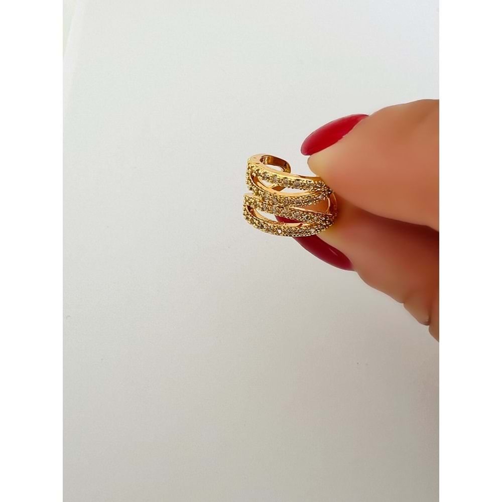 ZİRKON TAŞLI KISTIRMALI KIKIRDAK KÜPE GOLD ACR2545