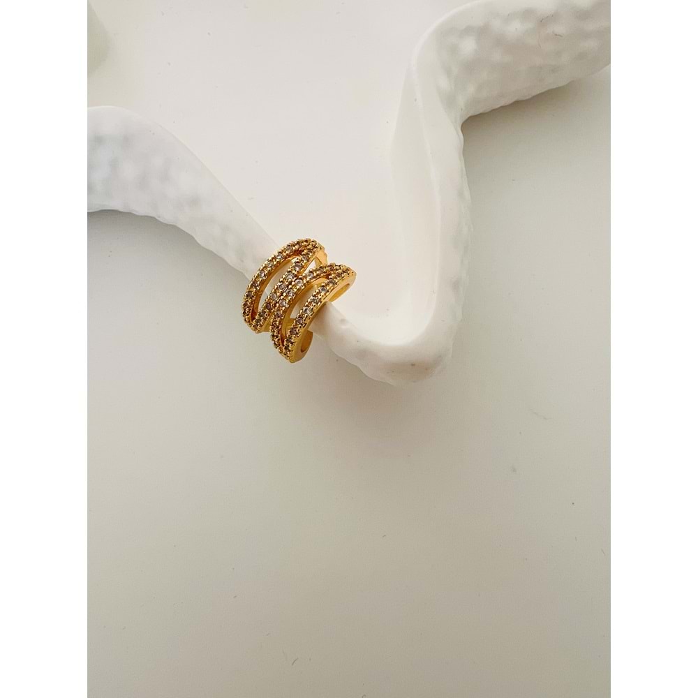ZİRKON TAŞLI KISTIRMALI KIKIRDAK KÜPE GOLD ACR2545