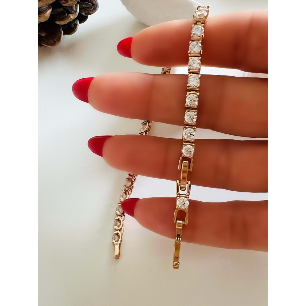 XUPING KARE TAŞLI SUYOLU BİLEKLİK ROSE RENK 18+1 CM-4MM ACR3077
