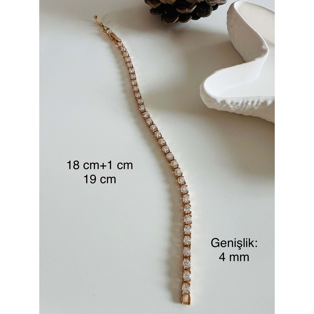 XUPING KARE TAŞLI SUYOLU BİLEKLİK ROSE RENK 18+1 CM-4MM ACR3077