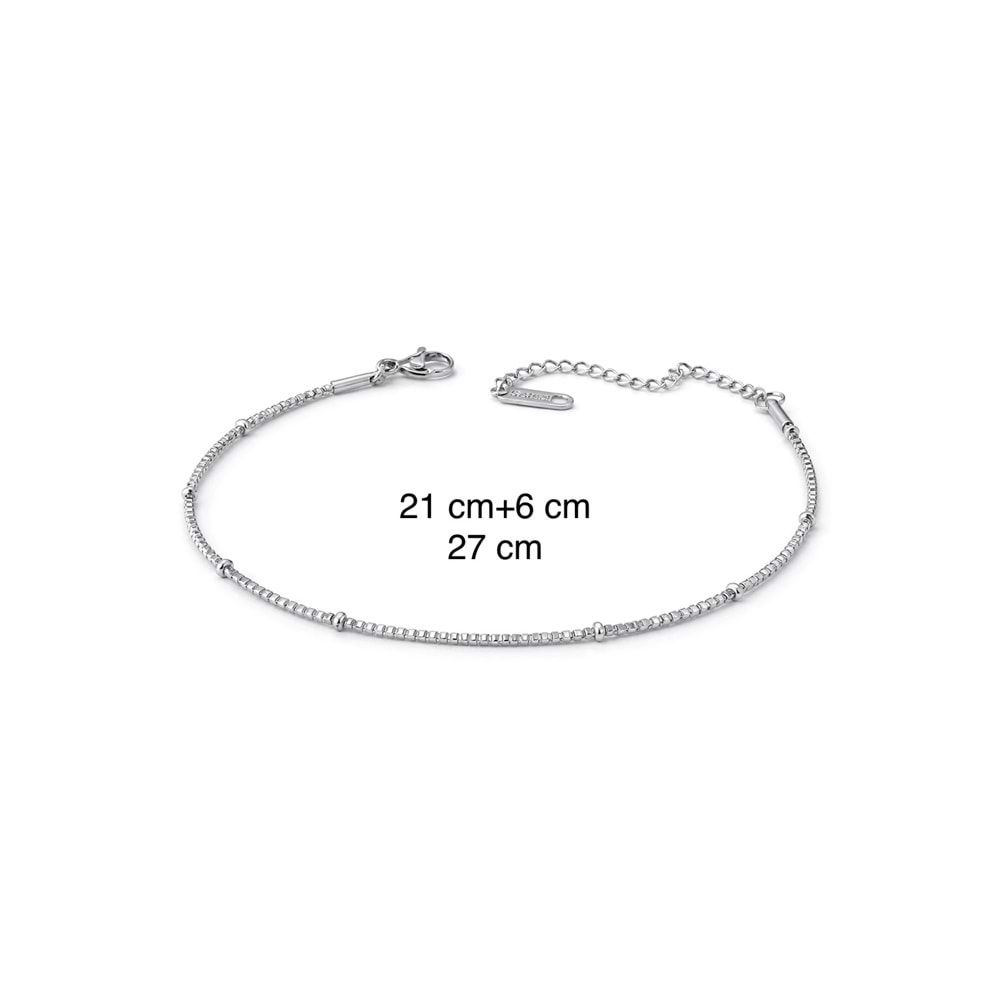 ÇELİK GÜMÜŞ RENK TOPLU, İNCE ZİNCİRLİ HALHAL 21+6CM ACR3135