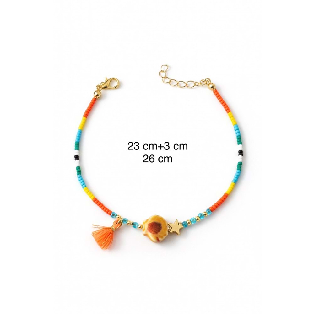 RENKLİ BONCUKLU, PÜSKÜLLÜ HALHAL 23+3CM ACR3138