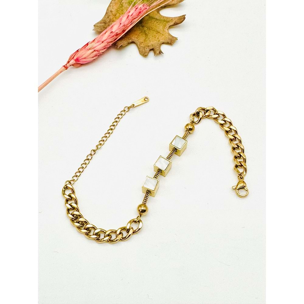 GOLD RENK KARE MİNELİ ÇELİK BİLEKLİK 17+5 CM ACR3182