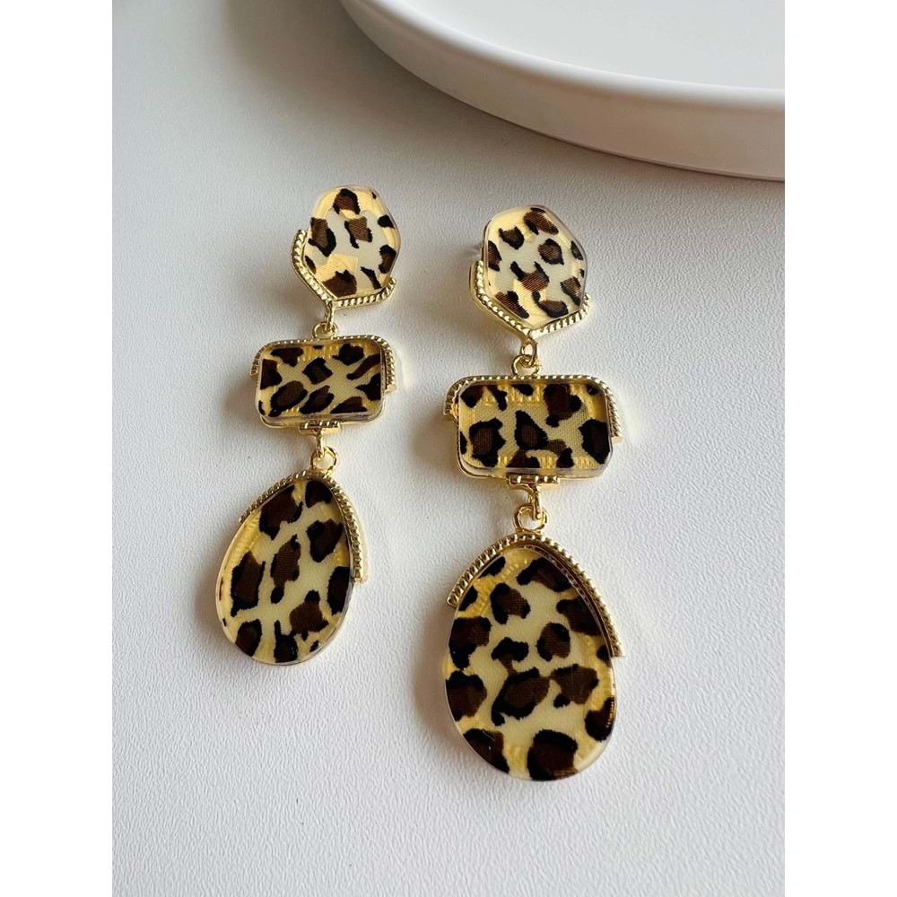 ÖZEL SERİ LEOPAR DESENLİ SALLANTILI KÜPE ACR3259
