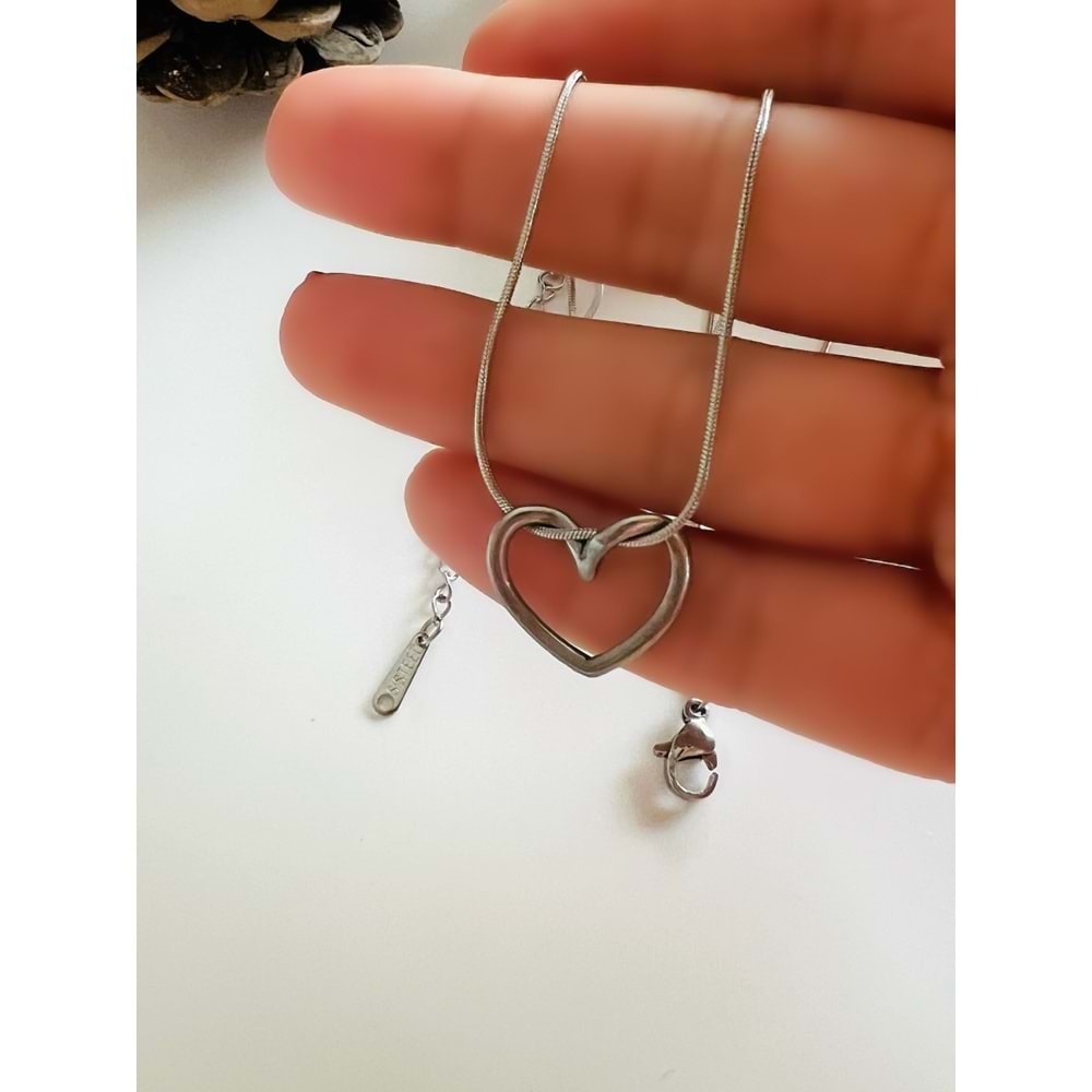 ÇELİK DÜĞÜM KALP KOLYE 40+5 CM GÜMÜŞ ACR3338