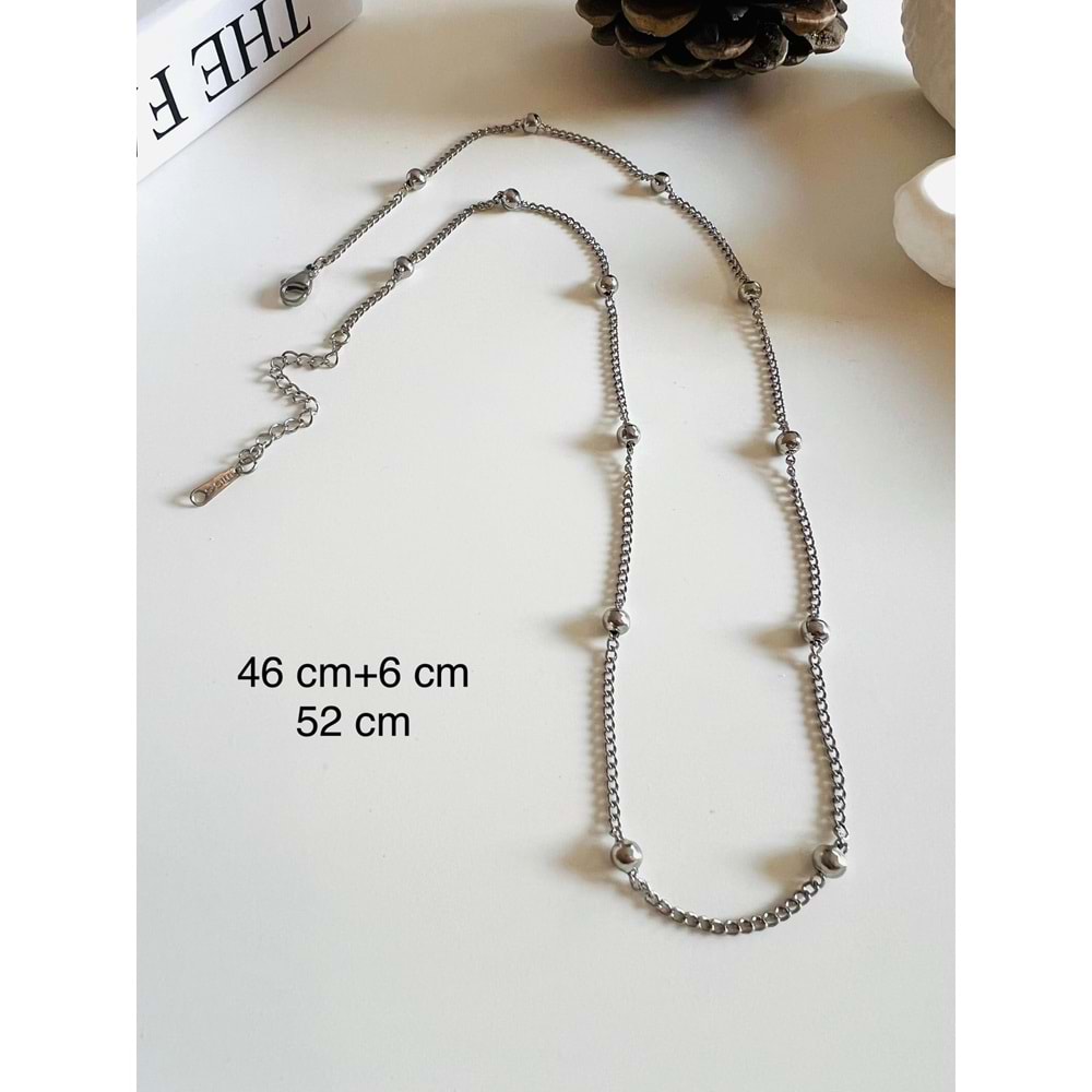 ÇELİK TOP ZİNCİR KOLYE 46+6 CM GÜMÜŞ ACR3403