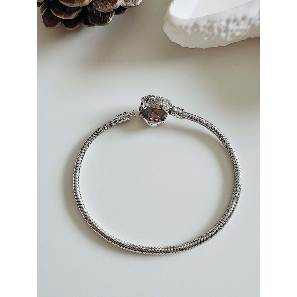 ÇELİK KLİPSLİ, TAŞLI, KALP CHARM BİLEKLİK GÜMÜŞ ACR3677