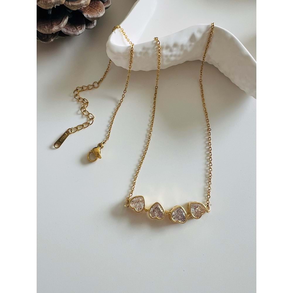 AÇILABİLİR,MIKNATISLI, DÖRT YAPRAKLI ÇELİK YONCA(ŞANS) KOLYE GOLD ACR3682