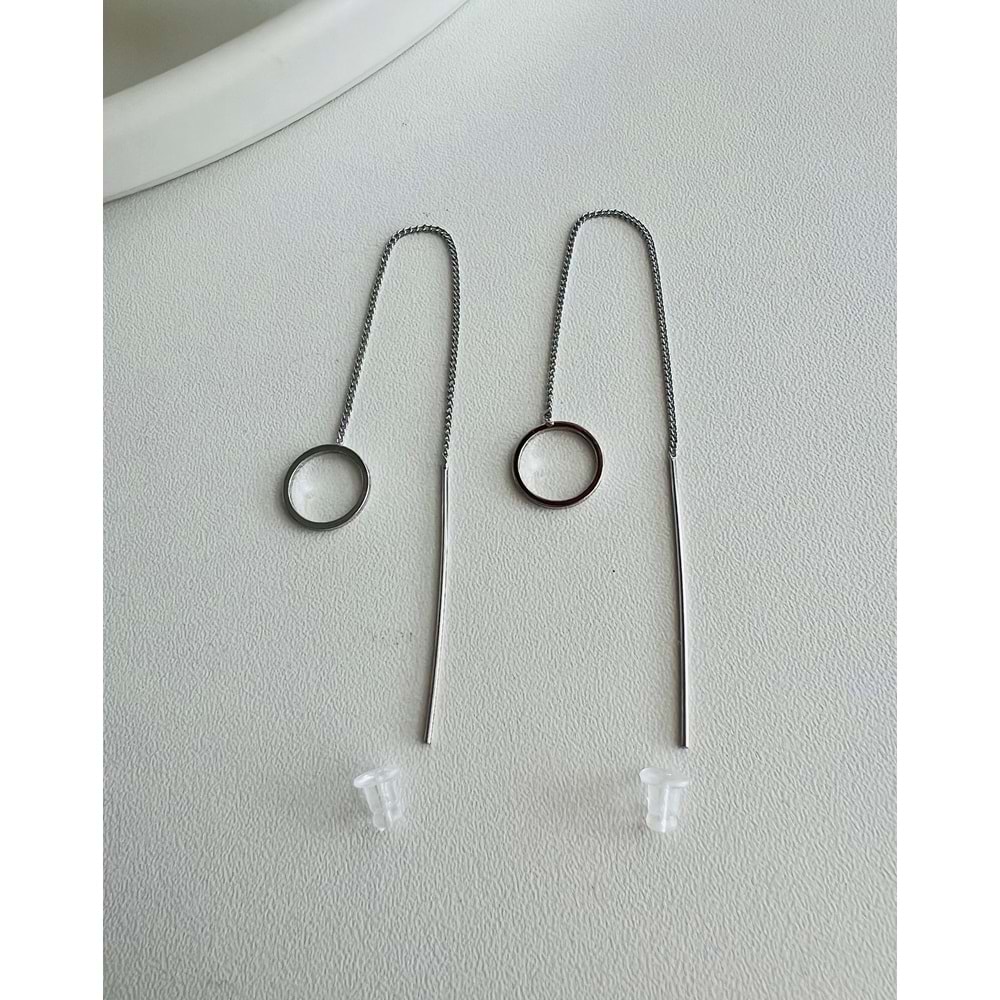 ZİNCİR SALLANTILI ÇELİK KÜPE GÜMÜŞ RENK ACR3745