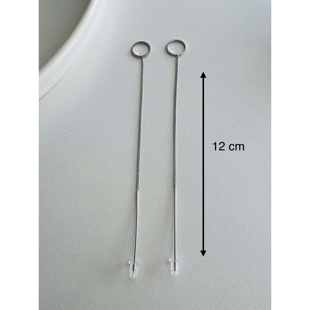 ZİNCİR SALLANTILI ÇELİK KÜPE GÜMÜŞ RENK ACR3745
